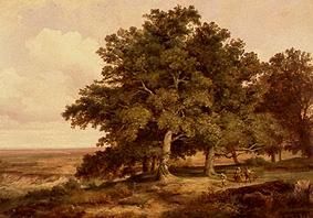 Eichenbaumgruppe mit Bauern vor einer weiten Landschaft. from Max Zimmermann