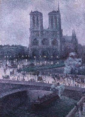 Seinebrücke und Notre Dame im Abendlicht