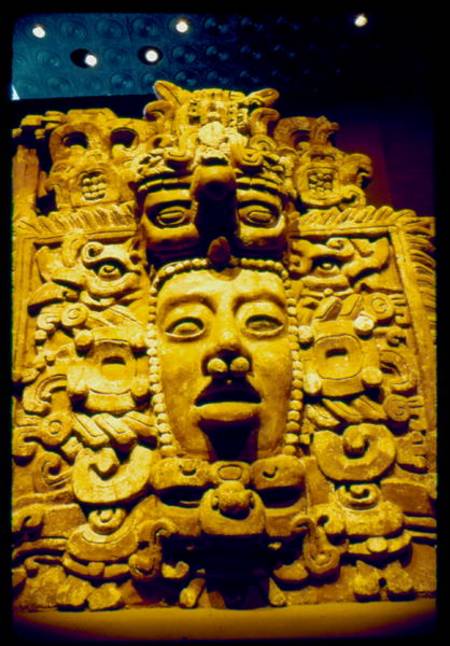 temple wall with head of sun god from Mayan