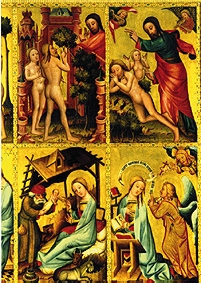 Altar von St. Petri Hamburg (Grabower Altar), Erschaffung d. Eva,Bum d. Erkenntnis,Verkündigung,Gebu from Meister Bertram