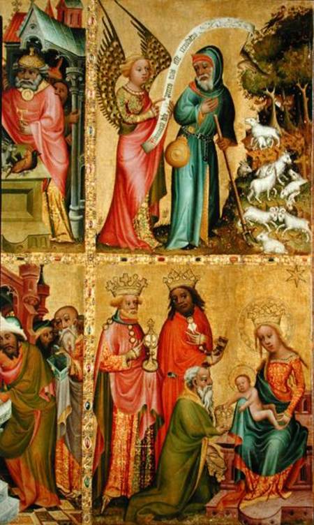 The Annunciation to St. Joachim and the Adoration of the Magi, from the left wing of the Buxtehude A from Meister Bertram