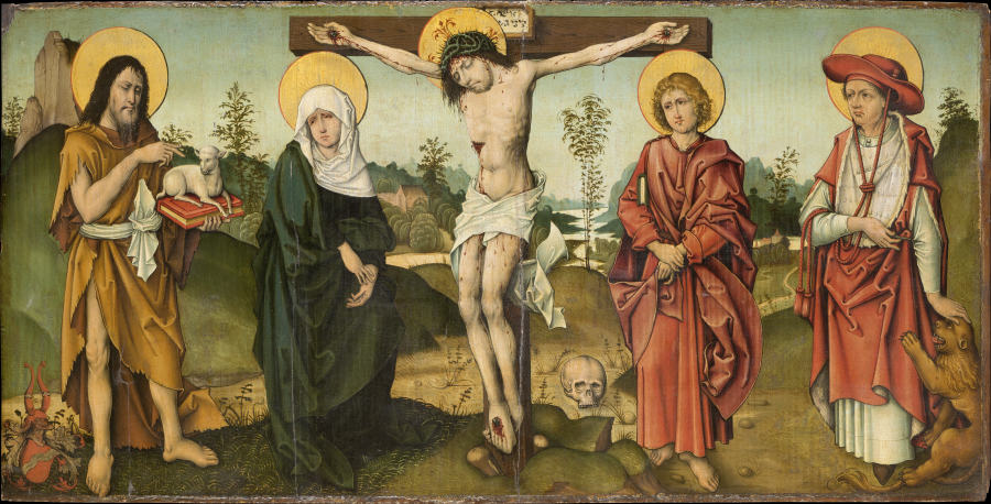 Kreuzigung mit Johannes dem Täufer und dem hl. Hieronymus (Epitaph des Georg Breidenbach) from Meister des Breidenbach-Epitaphs