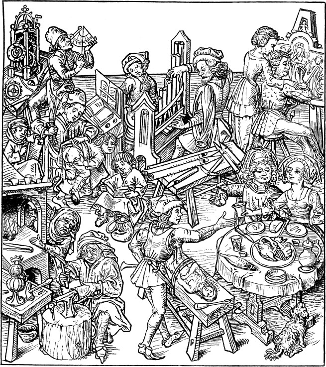 Mercury and His Children. Illustration from the "Housebook" from Meister des Hausbuches