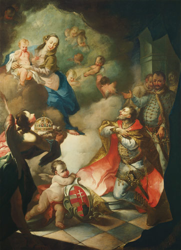 Der hl. Stephan bietet seine Krone der hl. Jungfrau an from Meister (unbekanner ungarischer)