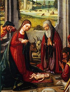 Die Geburt Christi. (Detail: Maria und Joseph in Anbetung des Kindes) from Meister von Játiva, spanisch