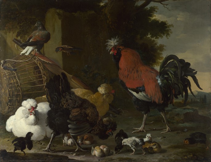 A Cock, Hens and Chicks from Melchior de Hondecoeter