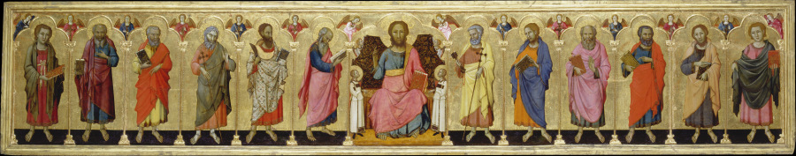 Thronender Christus mit Engeln und den zwölf Aposteln from Meo da Siena