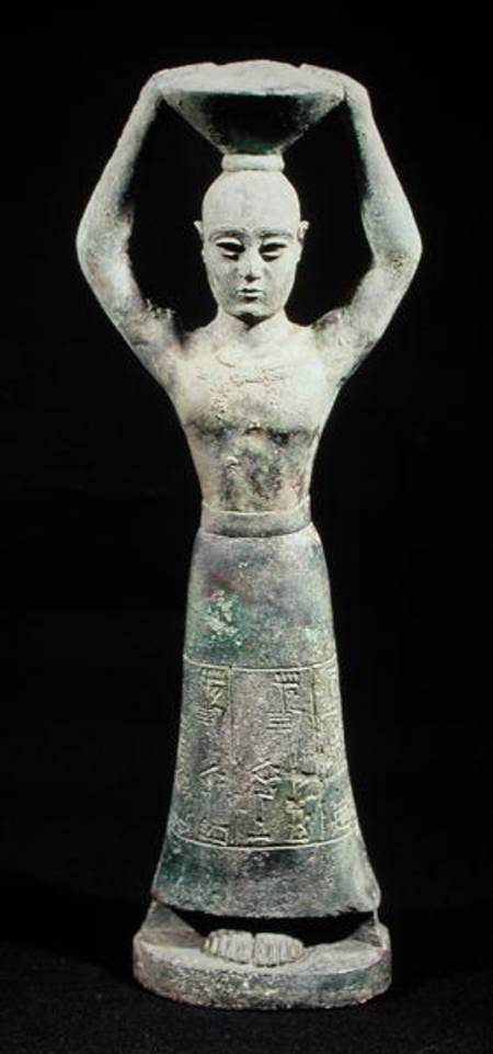 Statuette of an offering bearer with a votive inscription, from Uruk, Protoliterate Period from Mesopotamian