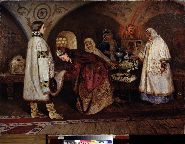 The Meeting between Tsar Alexei Mikhailovich and his Bride Maria Miloslavskaya from Michail Wassiljew. Nesterow