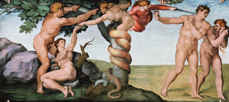 Die Versuchung durch die Schlange und die Vertreibung aus dem Paradies (Ausschnitt Sixtinische Kapel from Michelangelo (Buonarroti)