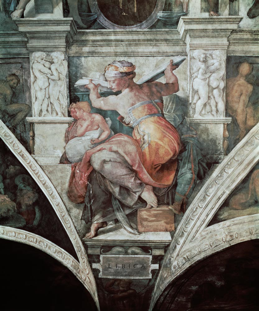 Libysche Sibylle (Ausschnitt Sixtinische Kapelle) - nicht restaurierte Version from Michelangelo (Buonarroti)