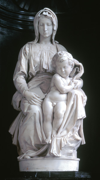 Madonna and Child, commissioned in 1505 by Jan van Moescroen given to the church in 1514 or 1517 from Michelangelo (Buonarroti)