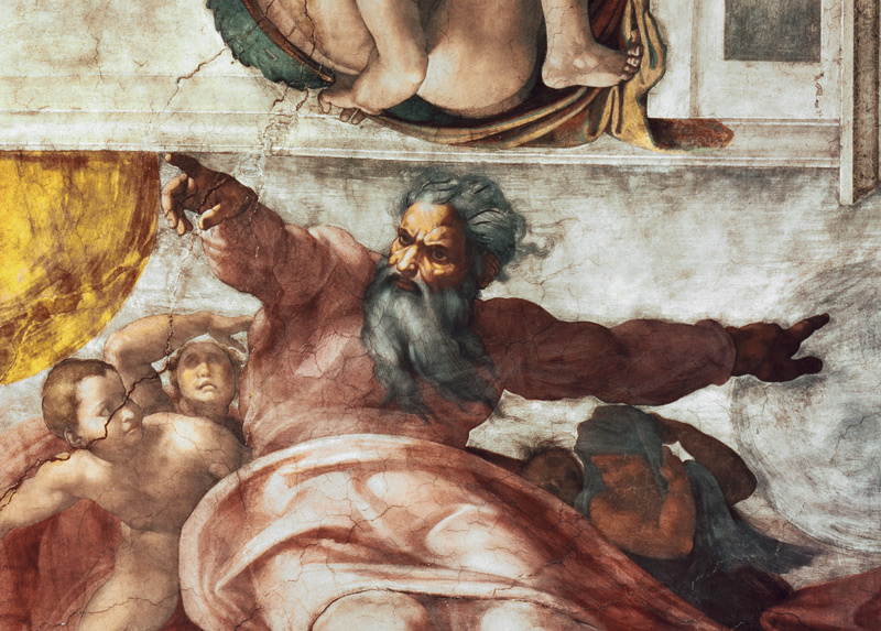 Sistine Chapel Ceiling: Creation of the Sun and Moon, 1508-12 (detail of 183097) from Michelangelo (Buonarroti)