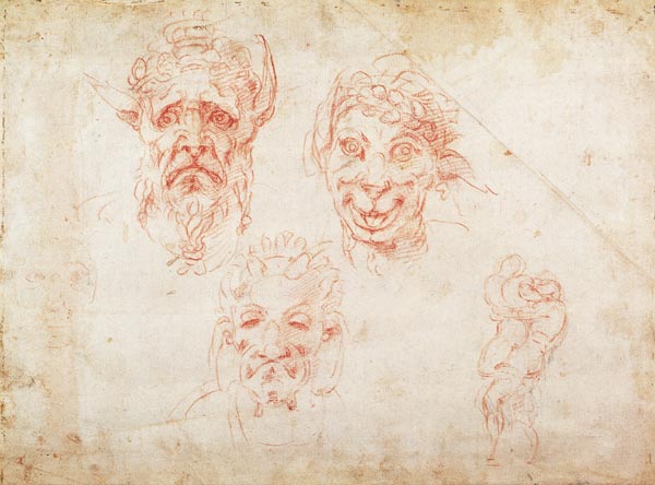 W.33 Sketches of satyrs' faces from Michelangelo (Buonarroti)