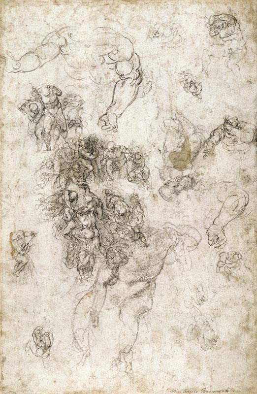 Study of figures for ''The Last Judgement'' with artist''s signature, 1536-41 from Michelangelo (Buonarroti)