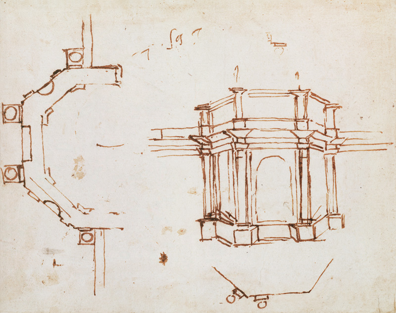 W.24r Architectural sketch (pen & ink) from Michelangelo (Buonarroti)