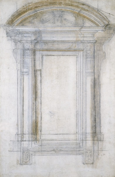 Study of a Window with a semi-circular gable, c.1546 (black chalk & wash on paper) from Michelangelo (Buonarroti)