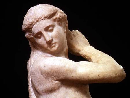 Apollo, or David, detail of the head sculpture by Michelangelo Buonarroti (1475-1564) from Michelangelo (Buonarroti)