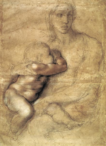 Madonna and child, c.1525 (pencil & red chalk on paper) from Michelangelo (Buonarroti)