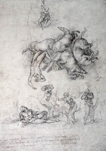 The Fall of Phaethon, black chalk from Michelangelo (Buonarroti)