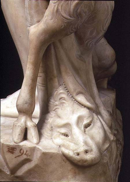 The Drunkenness of Bacchus, detail of a panther's head, sculpture by Michelangelo Buonarroti (1475-1 from Michelangelo (Buonarroti)