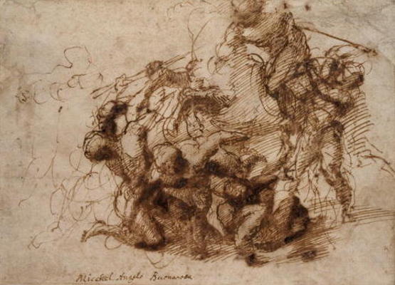 Fight study for the 'Cascina Battle', 1504 (pen & ink on paper) from Michelangelo (Buonarroti)