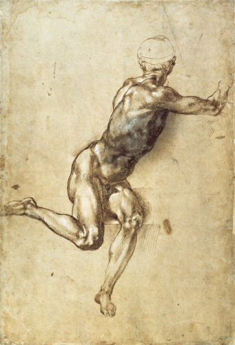 Figure Study for Battle of Cascina, 1504 (pen, brush, brown and grey from Michelangelo (Buonarroti)