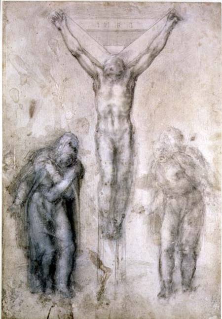 Inv.1895-9-15-509 Recto W.81 Study for a Crucifixion (pencil & chalk on paper) from Michelangelo (Buonarroti)