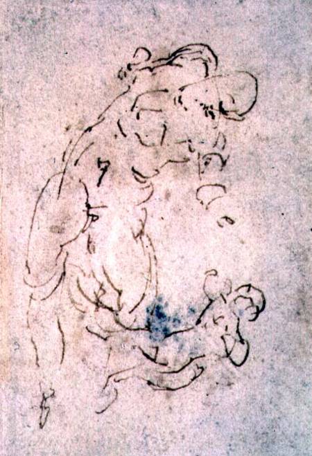 Inv. 1859 6-25-553. R. (W.56) Sketch of reclining male and child (red chalk) from Michelangelo (Buonarroti)