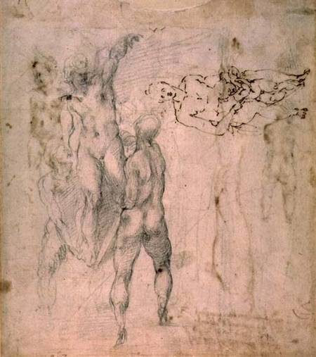 Male group and seated figure with child (pen & ink from Michelangelo (Buonarroti)