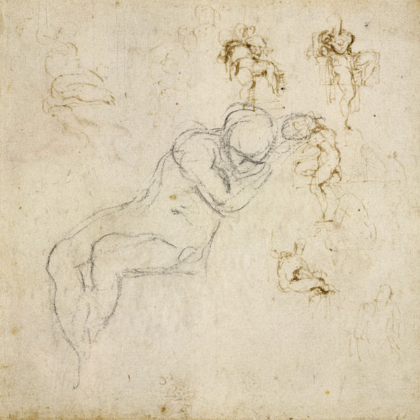 Figure Study, c.1511 (black chalk, pen & ink on paper) from Michelangelo (Buonarroti)