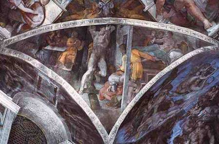 Sistine Chapel Ceiling: Haman (spandrel) (pre restoration) from Michelangelo (Buonarroti)