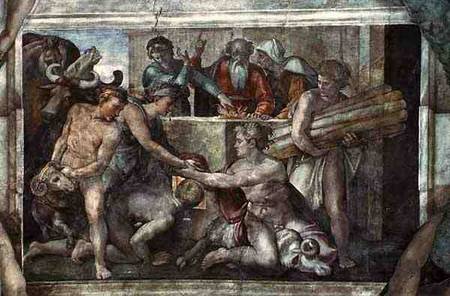 Sistine Chapel Ceiling: Noah After the Flood (pre restoration) from Michelangelo (Buonarroti)