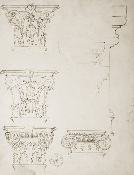 Inv.1859-6-25-549.recto (w.20) Studies for a Capital (brown ink) from Michelangelo (Buonarroti)