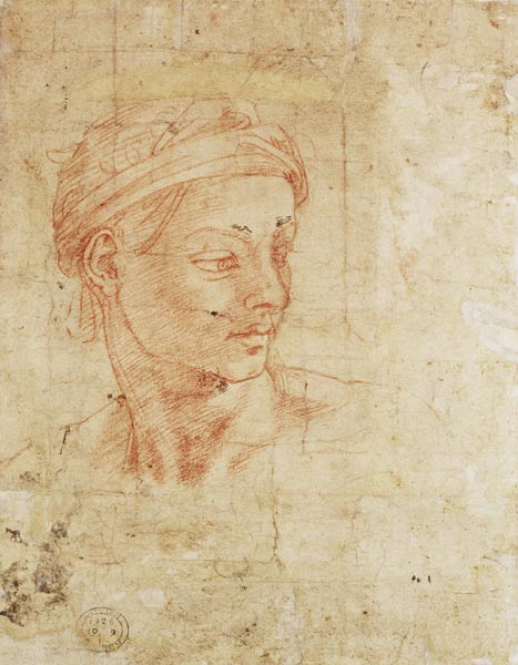 Study of a Head (red chalk) Inv.1926/10/9/1 (W.11) from Michelangelo (Buonarroti)