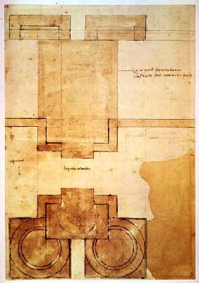 Plan of the drum of the cupola of the Church of St. Peter's Basilica (pen & ink on paper)