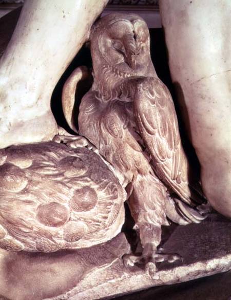 The Tomb of Giuliano de Medici (1478-1516) detail of the owl under the arm of Night from Michelangelo (Buonarroti)