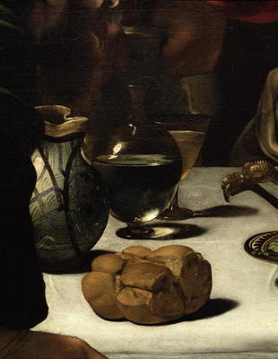 The Supper at Emmaus, 1601 (oil and tempera on canvas) (detail of 928) from Michelangelo Caravaggio