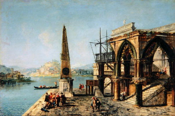 Capriccio with a Gothic Building and an Obelisk (oil on canvas) from Michele Marieschi