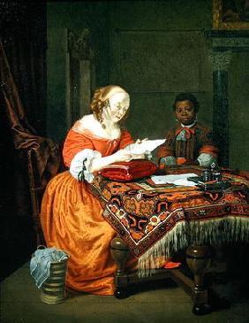 A Woman Reading a Letter with a Negro Page in Attendance, 1670 (oil on canvas)