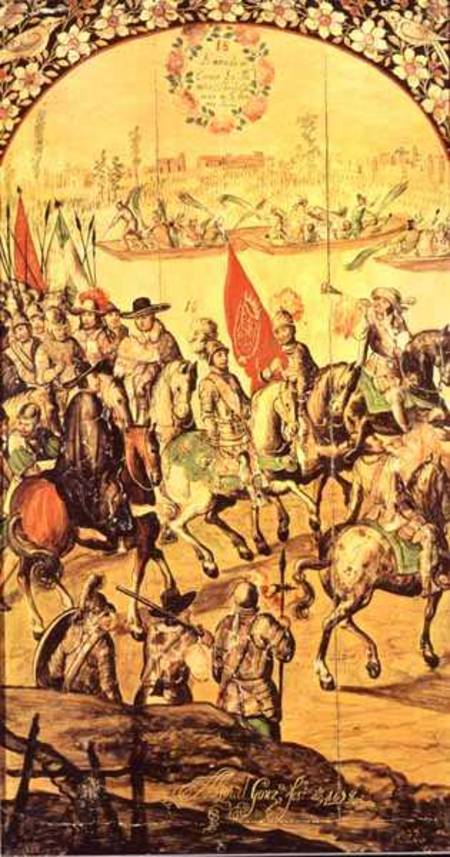The encounter between Hernando Cortes (1485-1547) and Montezuma (1466-1520) from Miguel and Juan Gonzalez