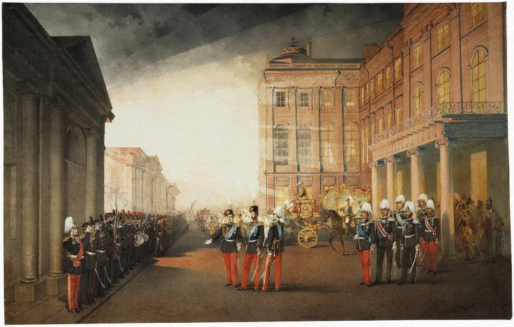 Parade in front of the Anichkov Palace on 26 February 1870 from Mihaly von Zichy