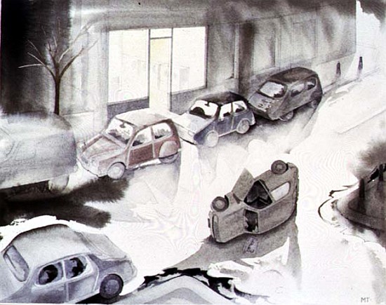 Dead Car Outside the Launderette, 1998 (w/c on paper)  from Miles  Thistlethwaite