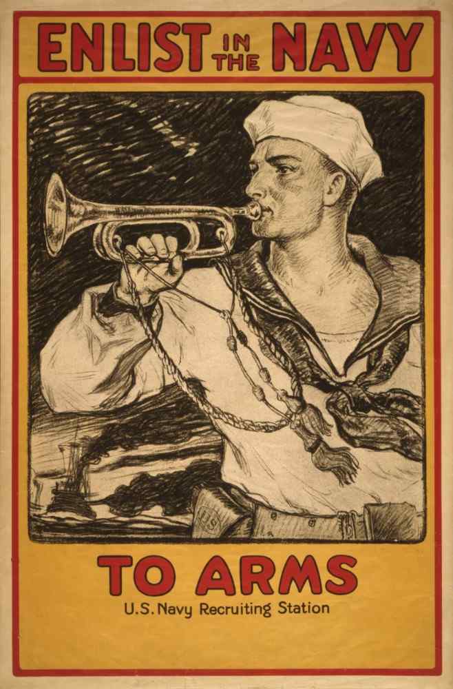 Sailor Playing Bugle, Enlist in the Navy, World War I Recruitment Poster, USA from Milton Herbert Bancroft