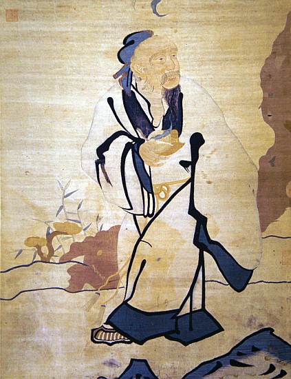 Detail of an immortal holding a peach (silk) from Ming Dynasty Chinese School