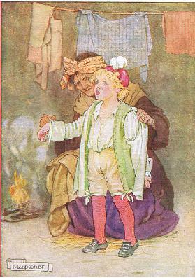 Sie zogen ihm Samt, Federn und Spitze aus (aus der Geschichte Edwy and the Echo), eine Illustration 