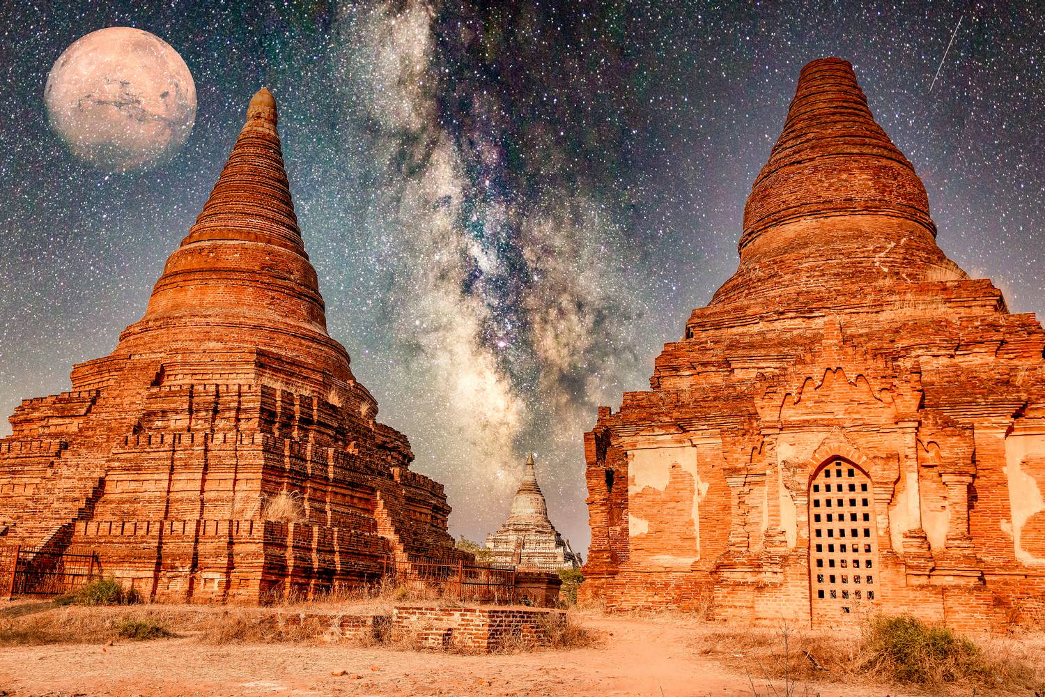 Bagan, Myanmar in Space, Tempel, Himmel und Mond  from Miro May