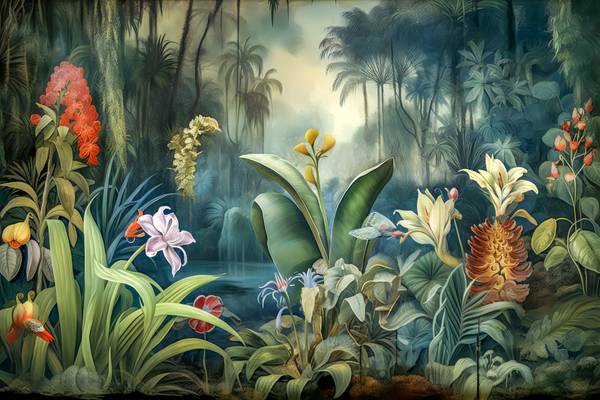 Blumen im Regenwald, Tropischer Wald, bunte Blumen und Pflanzen, Landschaft, Traumhafte Natur from Miro May