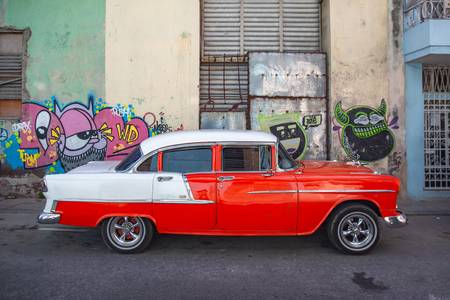 Graffiti Havana, Oldtimer, Cuba, Kuba