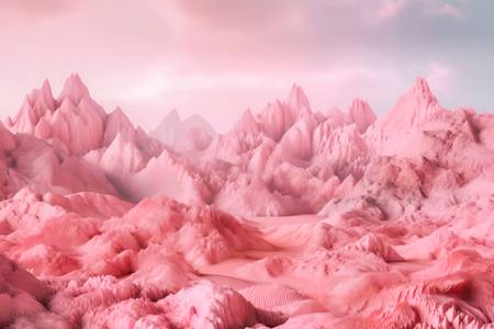 Rosa Berge, futuristische Landschaft mit rosa Bergen, Fantasielandschaft, Rosa Landschaft mit Berg u